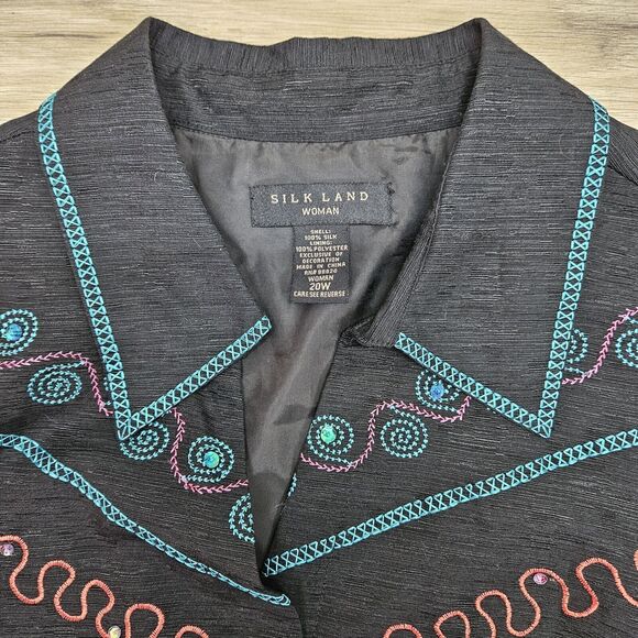 Silk Land Womens Black 100% Silk Colorful Artsy Blazer Jacket 20W - Picture 5 of 10